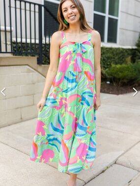NWT- Michelle McDowell Callie Tropical Print Midi Sundress - Copacabana Pine